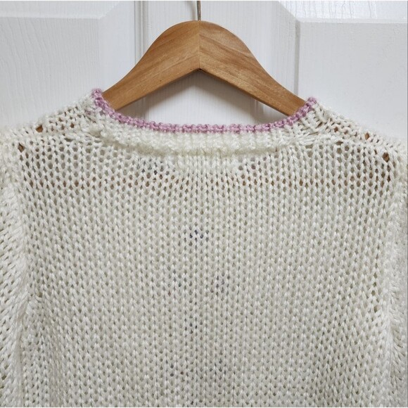 Foxmoor Sweater Womens S Cream Pastel Floral Handknit Open Weave Vintage Grandma - Picture 4 of 13